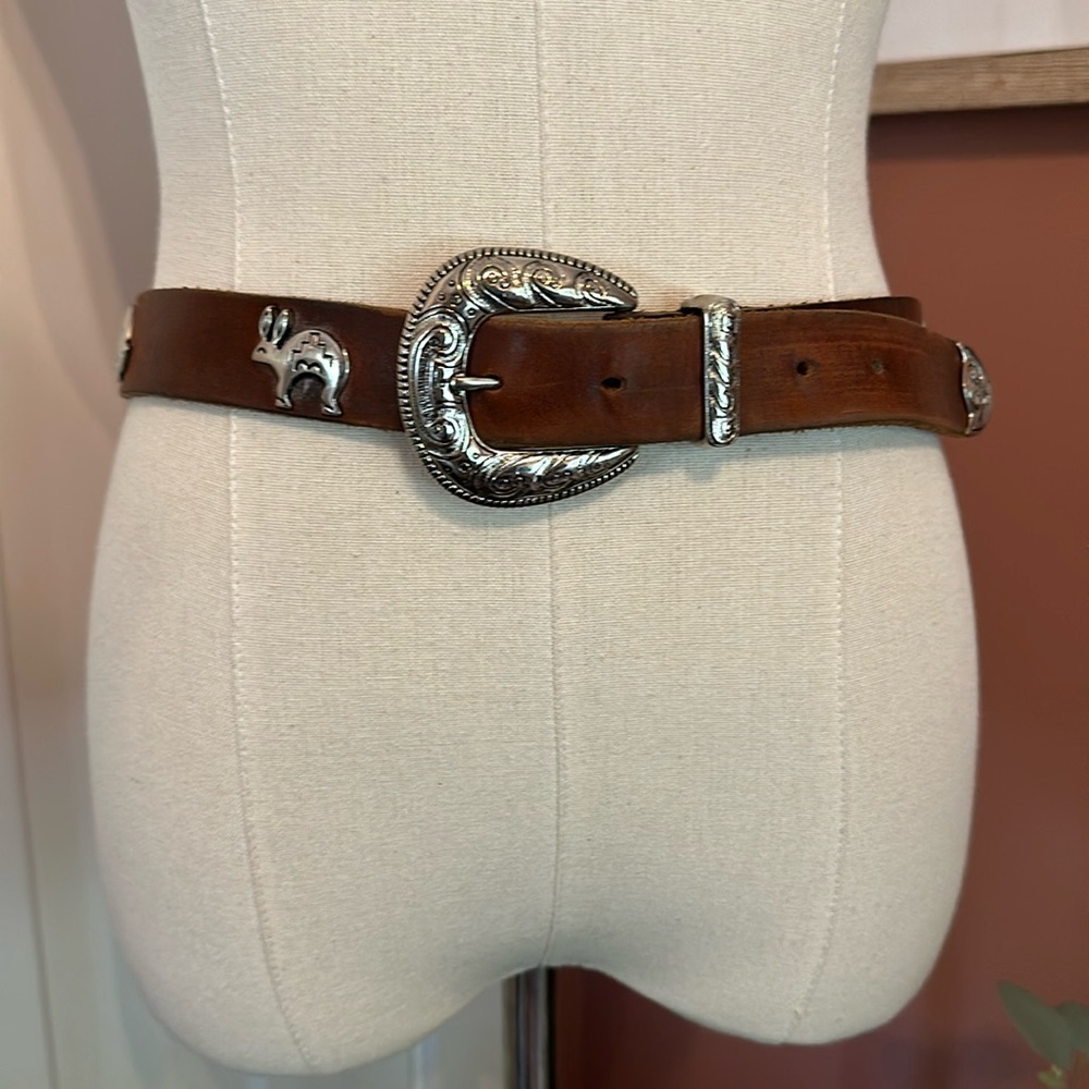 Cambridge Dry Goods brown leather silver metal animals southwestern L belt